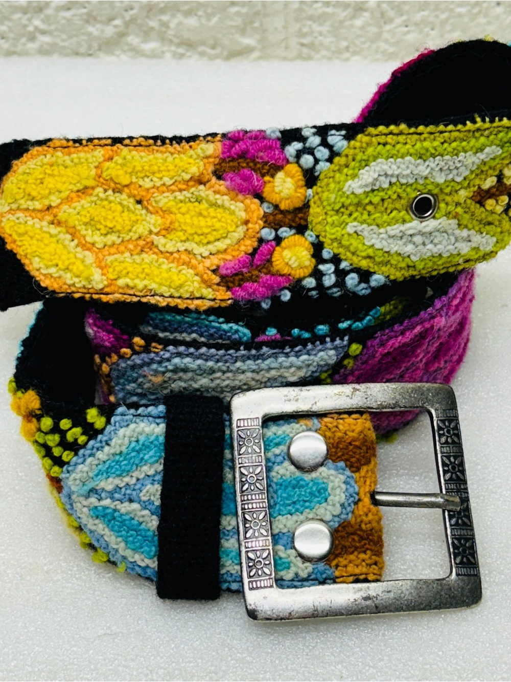 ALPACA FLOWER 30-37" Waist 100% Wool Floral Embroidered Belt Peruvian BOHO • G‼